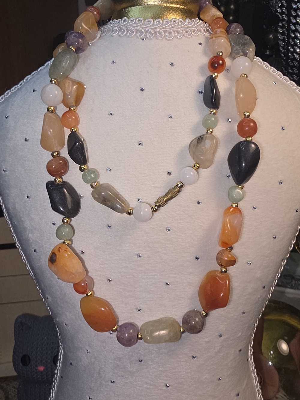 Multi-Color Natural Stone Beggar Beaded Necklace - Unbranded